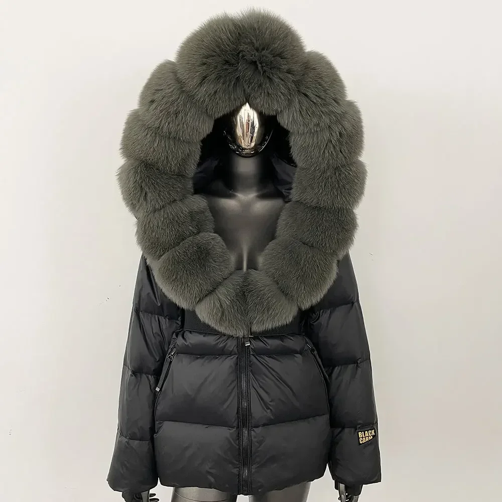 Abrigo de invierno para mujer, chaqueta acolchada gruesa y cálida con cuello de piel de zorro Natural auténtica, prendas de vestir exteriores desmontables con capucha, chaqueta de piel auténtica a la moda