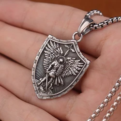 Vintage Archangel Saint Michael Medal Necklace for Women Men Stainless Steel Trendy Charm Pendant Chain Amulet Jewelry Wholesale
