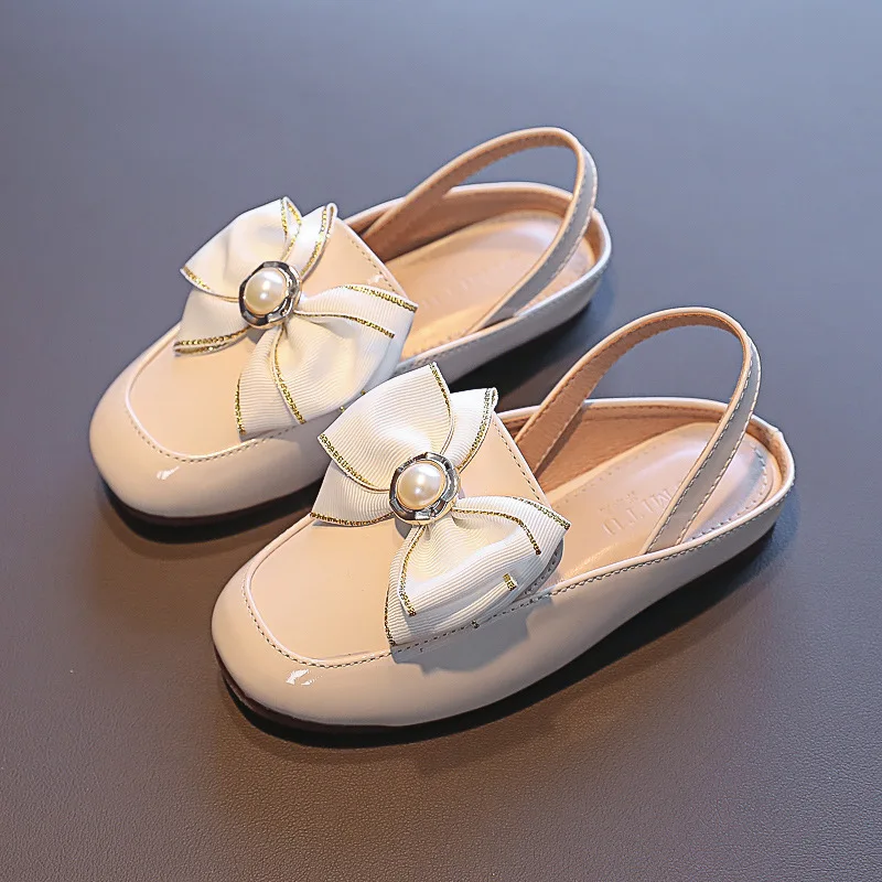 Girls Sandals children'sBeach Sandals Cute Bow shoes kid's Princess Shoe Flat Anti-slip Floor Slippers Teen Leather Shoe