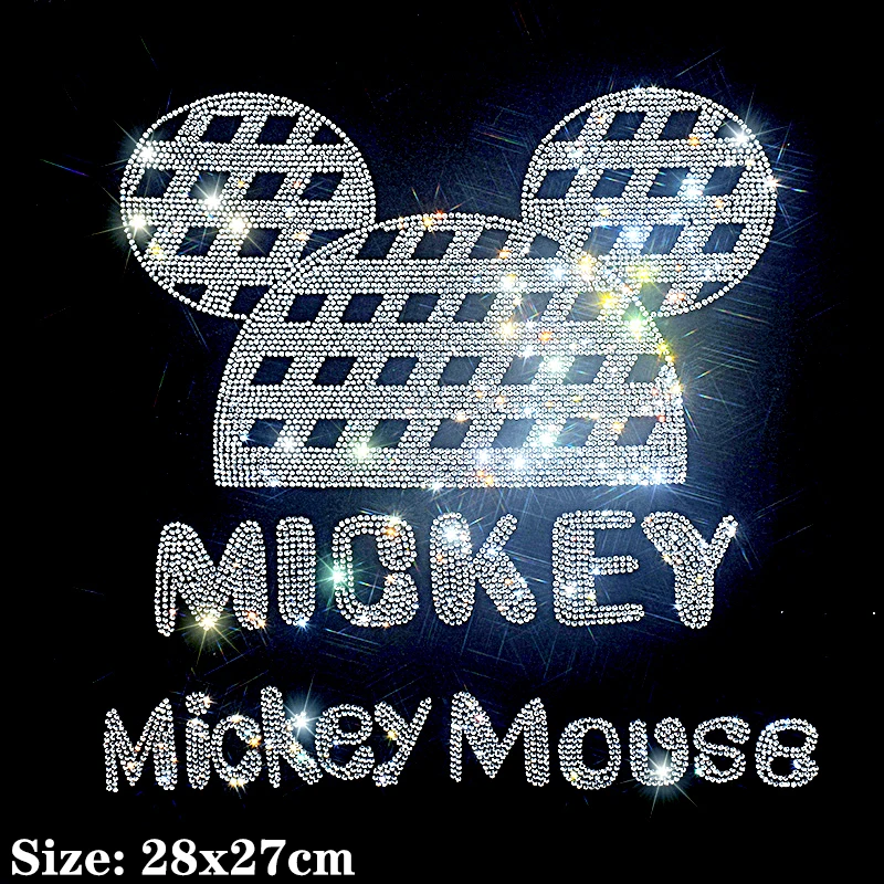 

Disney Mickey Minnie Mouse Shiny iron on applique patches hot fix rhinestone transfer motifs transfer on design for shirt dress.