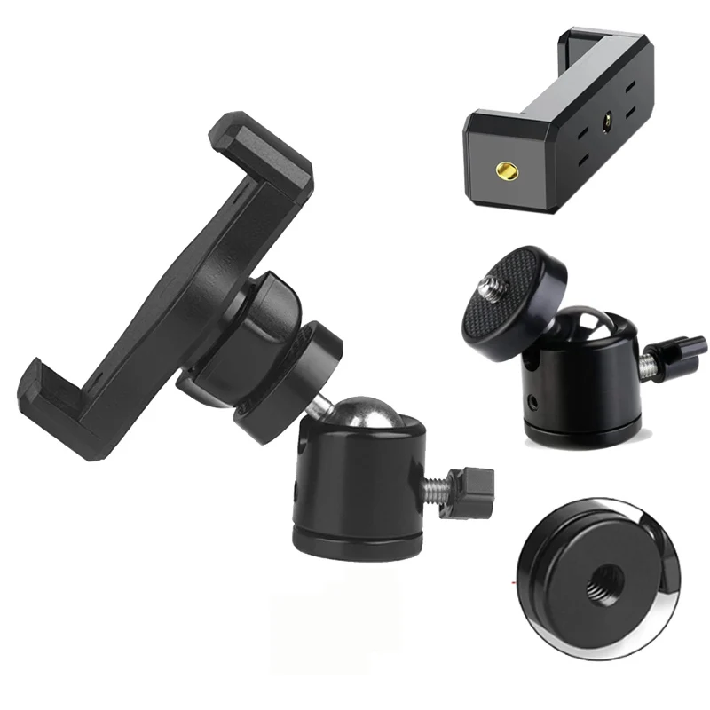 360 Degree Rotating Mobile Live Streaming Bracket Mini Tripod Ball Head 1/4 Screw Thread Double Hole Clip Multifunction Bracket