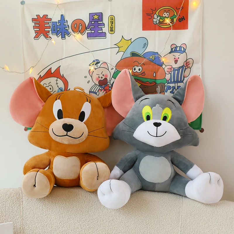 Disney-brinquedo de pelúcia Tom e Jerry para crianças, desenhos animados, gato e rato, peluches fofos, boneca de pelúcia, travesseiro macio, presente, 55cm