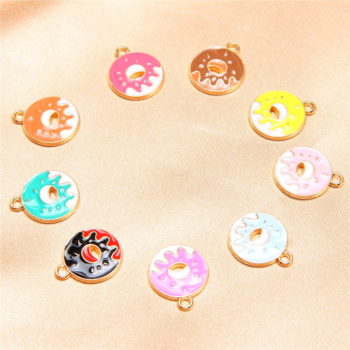 10pcs 14*17mm Colorful Enamel Donut Metal Charms DIY Cute Wind Necklace Hair Accessories Earrings Jewelry Accessories