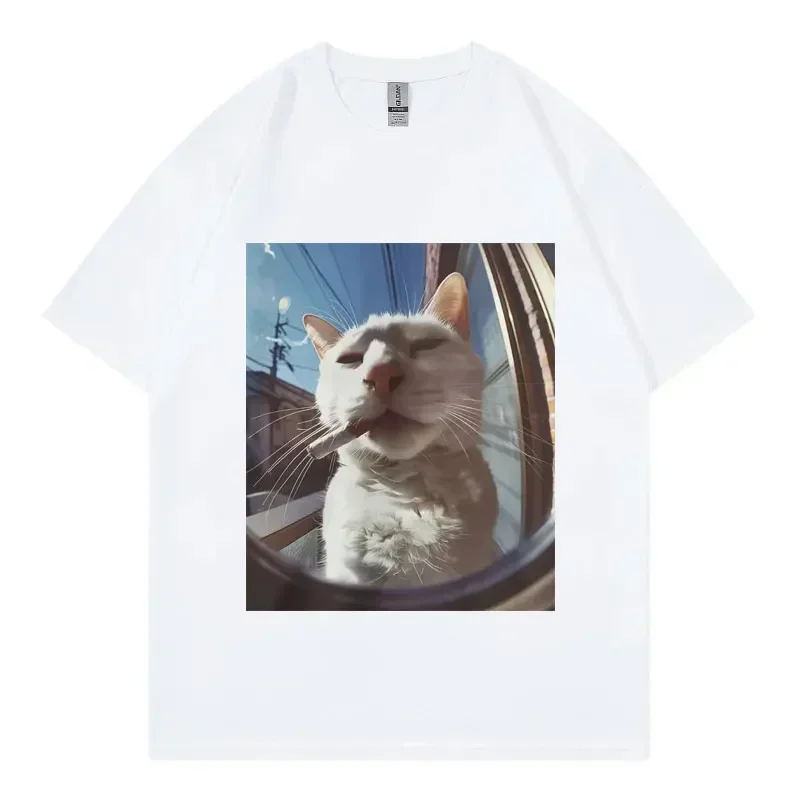 

Fashion Funny Smoking Cat Meme Graphic T Shirts Women Clothing Harajuku Y2k T-shirt Casual Short Sleeve T-shirts Streetwear
