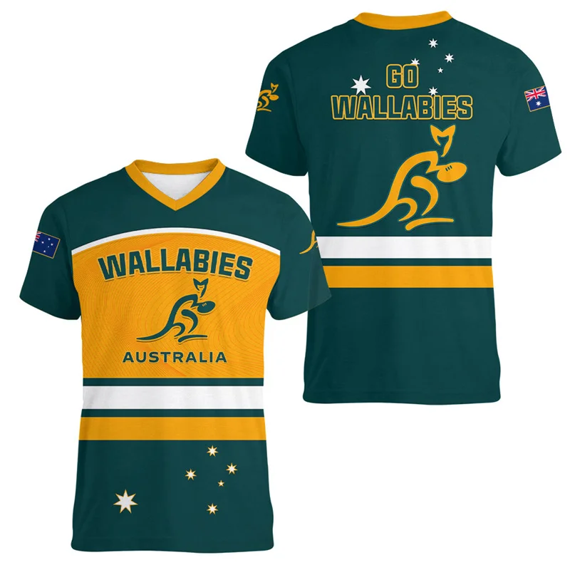 Australia Kangaroo 3D Print Sport Moisture-wicking Breathable Men Tshirt Football Tennis Team Uniform Short Sleeve Summer Attire