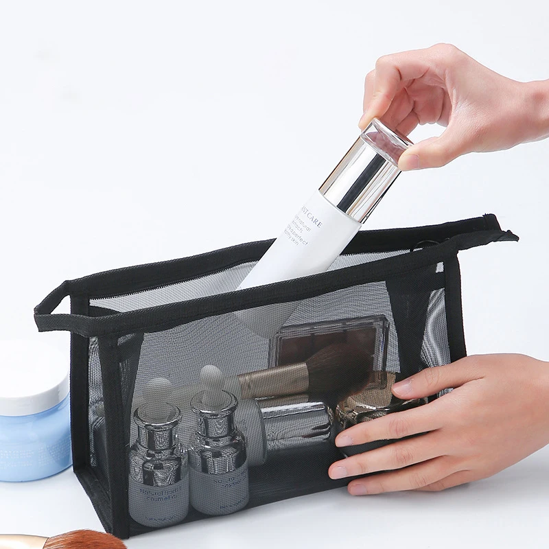 Black Mesh Makeup Bags Women Girls Cosmetic Bag Organizer Travel Portable Wash Lipstick Toiletry Sanitary Napkin Storage Bags