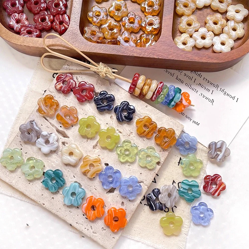 

5 Pieces 15mm Dyeing Sensation Retro Glass Flower Beads DIY Makes Fashionable Jewelry Necklace Bracelet Accessories Materials