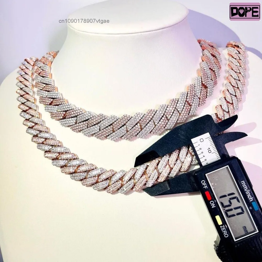 Jewelry Customized White Yellow Rose Gold Moissanite Cuban Link Chain 925 Silver DVVS Moissanite Cuban Link Chain.