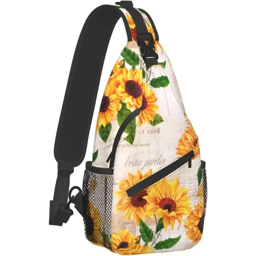 Sunflower Shoulder Bags Mini Rope Sling Bag Crossbody Waterproof Fashion Chest Daypack for Hiking Travel Runner Biking Climbing