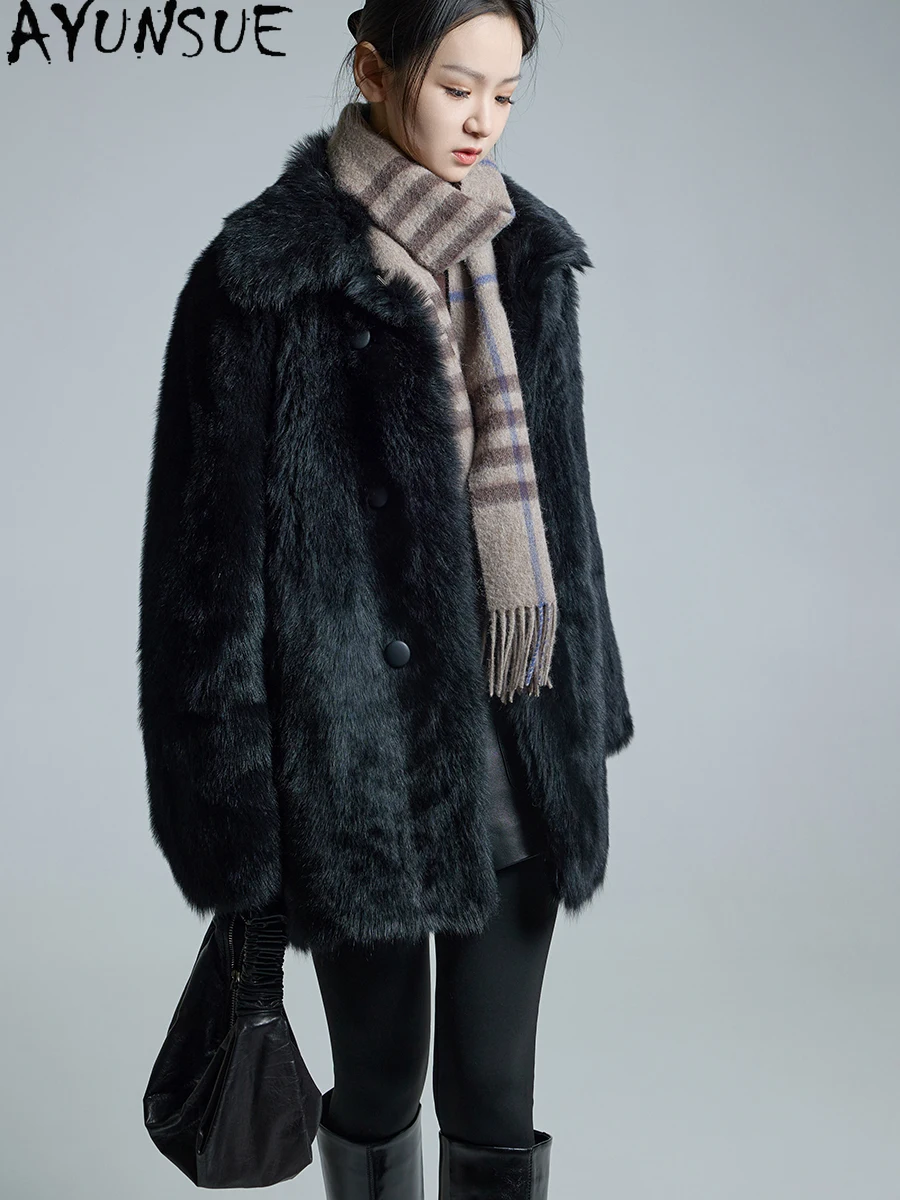 AYUNSUE Natural Sheepskin Fur Coat Women Luxury Clothing Female Mid-length Real Leather Jacket Winter Jackets 2025 Шуба Женская