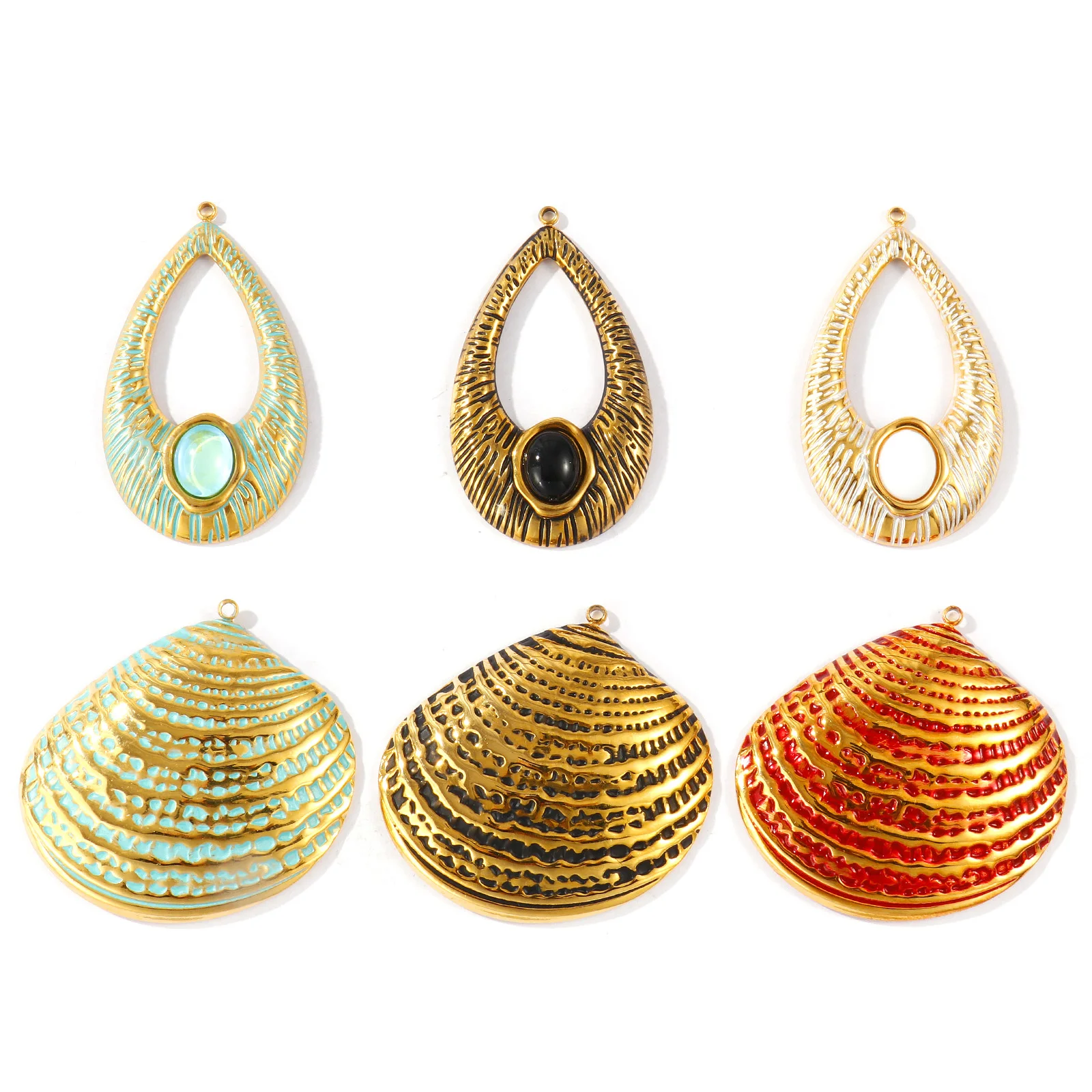 1Piece Spray Painted Charms Acrylic Sticker Hollow Water Droplets Shell 18K Gold Plated 304 Stainless Steel Pendant DIY Necklace