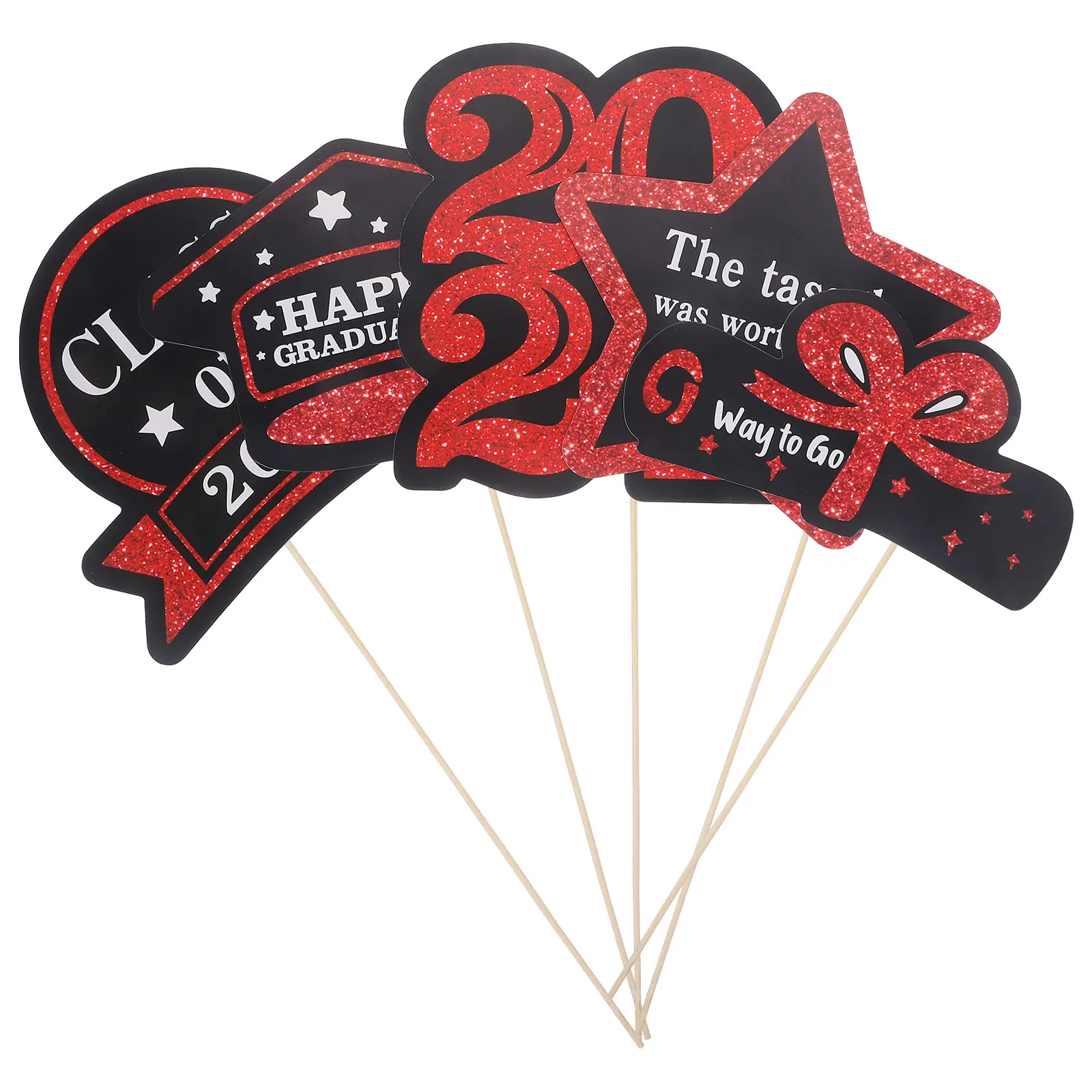 

Graduation Vase Insert Cards 2024 Red Color Cake Toppers Party Decorations Favor Tags Photo Props Flowerpot Inserts Graduation