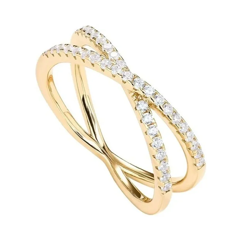 Crossing Finger Ring Shiny Zircon Rings for Women Men New X Shape Round Fashion Women Personality Jewelry
