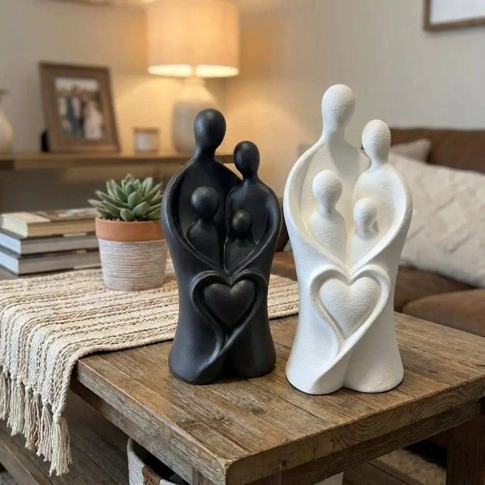 3D Printed Sculpture of A Family Hugging of Four Unique Modern Child Hug Heart Art Figurine Plastic Warm Family