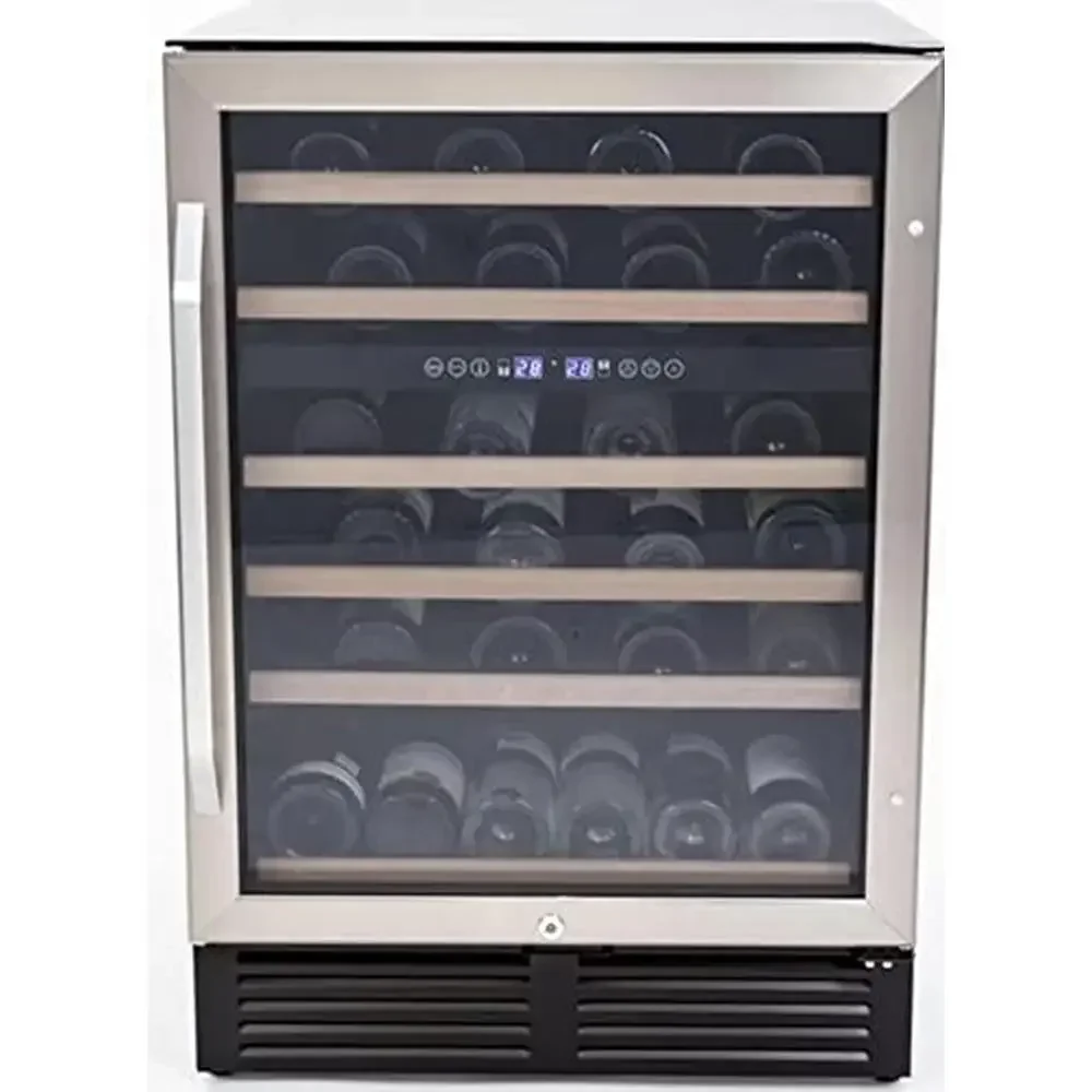 49-Bottle Dual Zone Wine Cooler Stainless Steel Construction Temperature Control ADA Compliant Freestanding Installation LED