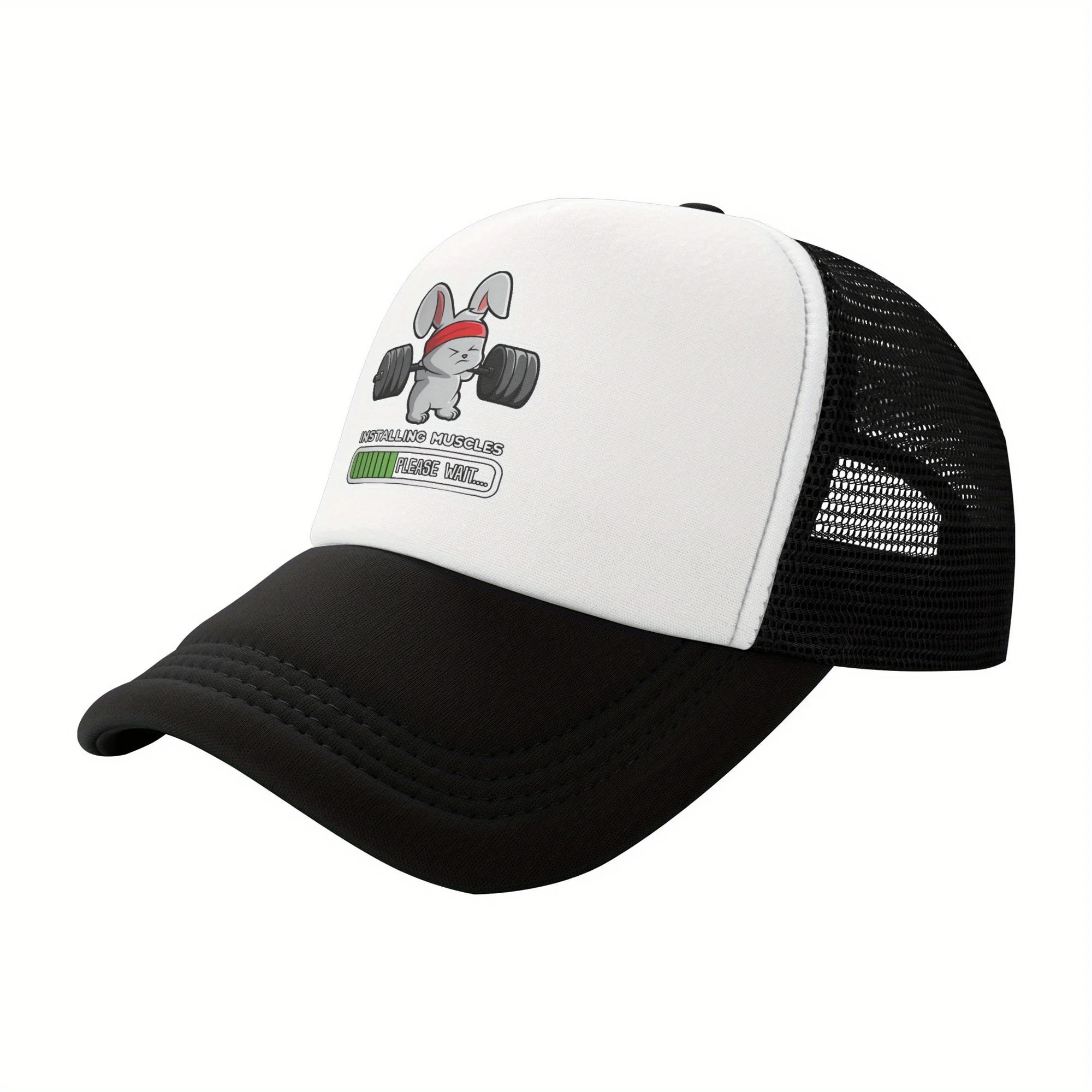 Installing Muscles Rabbit Weightlifting Trucker Hat Breathable Mesh Baseball Cap Fitness Gear for Men Women