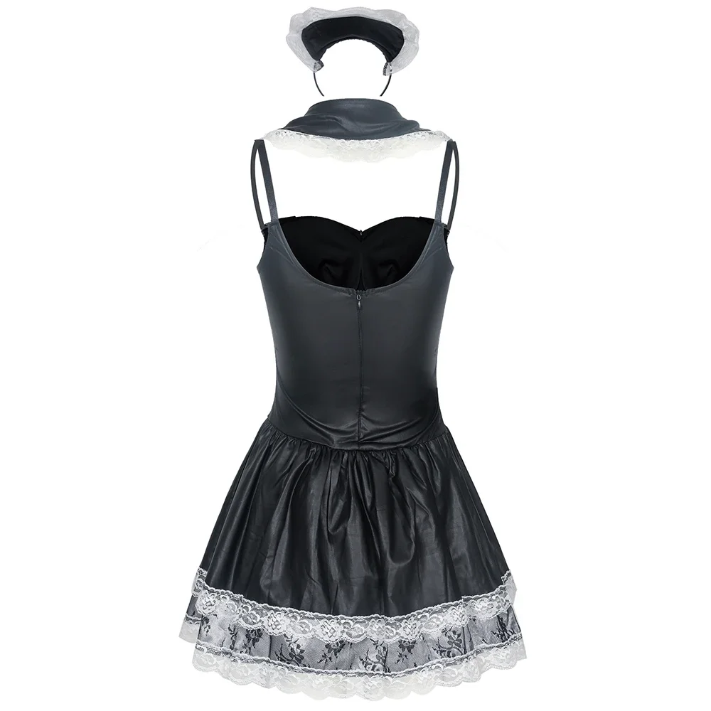 Plus Size Sexy Adult Women\'s Low-Cut Neckline Dress up French Maid Uniform Servant Cosplay Fancy Dress French Maid Costume Femme