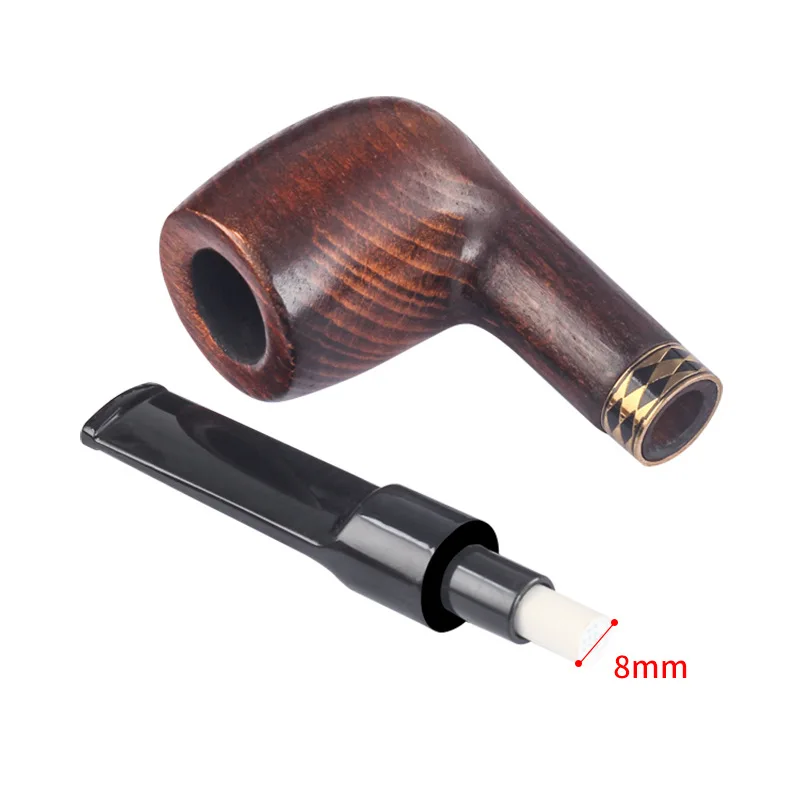 Beech Wood 9mm Filter Pipe For Cut Tobacco Bent Type Handle Handmade Smoking Pipe With Accessory Retro Gentleman Father\'s Gift