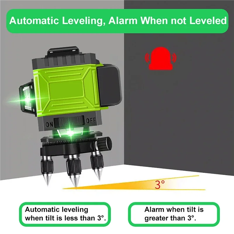 Sinar Laser Hijau Horisontal dan Vertikal Tingkat Laser Garis 4D 8/12/16 360 °   Proyeksi Laser Alat Self-leveling Jendela yang Dapat Diputar