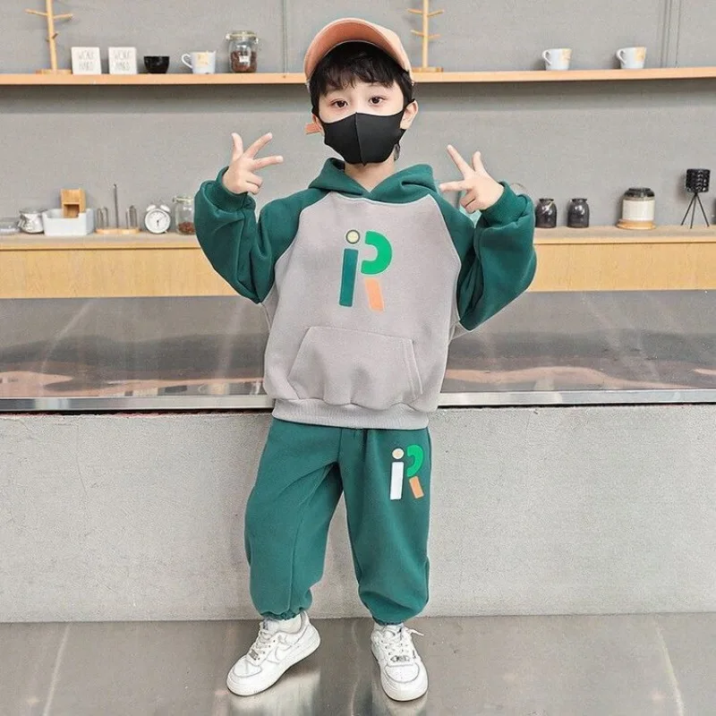 

Hoodies Set Fleece-Lined Boys Clothing 7 To 8 Years Children's Korean 2025 Sets Child Autumn Winter Wear Boy's Suit Kids Clothes