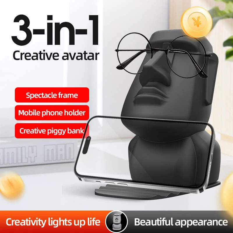 Creative Avatar 3-in-1 Multi-functional Mobile Phone Tablet Stand Piggy Bank Eyeglass Frame Dormitory Decoration