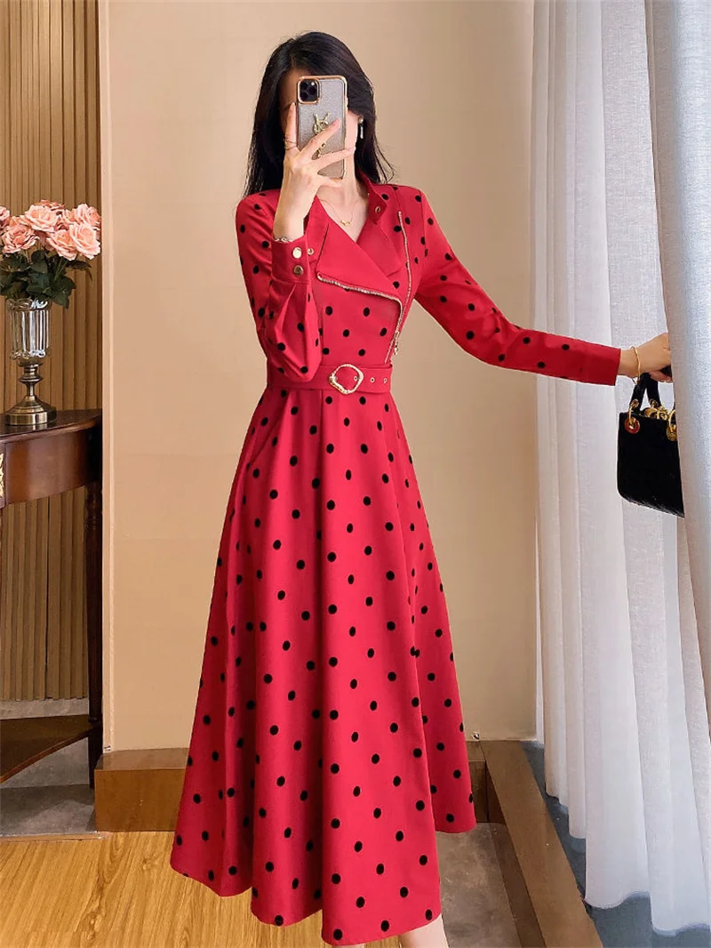 Polka Dot Red Dress For Autumn Women 2024 New Style, Unique Temperament, High-end Feeling, This Year\'s Popular Beautiful Dress