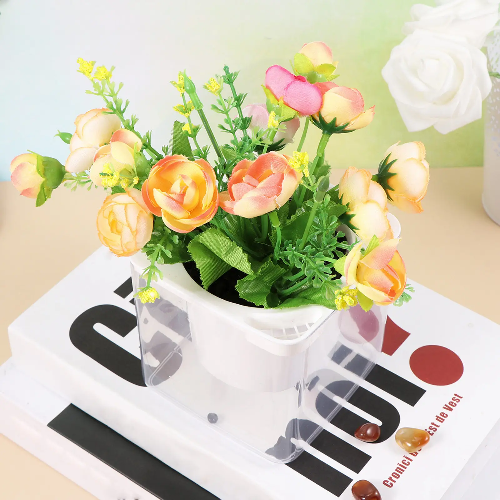 2Pcs Self Watering Planter Hydroponics Square Flowerpot Plastic Reservoir Rope Oxygen Circulation Reusable Transparent Water