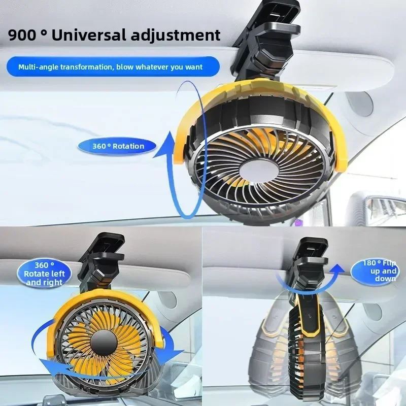 Car Fan 5V USB Clip on Sun Visor Fan for Front/Rear Seat 2000mAh Rechargeable Battery Powered Quiet Personal Cooling Fans