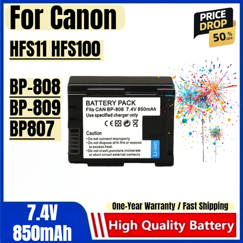 

BP-808 BP-809 BP807 Battery 7.4V 850mAh Rechargeable Batteries and Charger for Canon HFS11 HFS100 Camera Battery Charger Battery