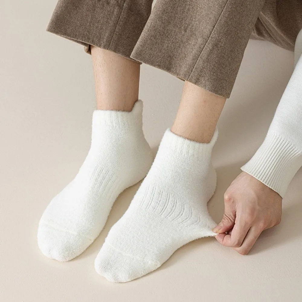 New Coral Fleece Mens Socks Thick Soft Short Socks Low Ankle Style Solid Fuzzy Socks Winter