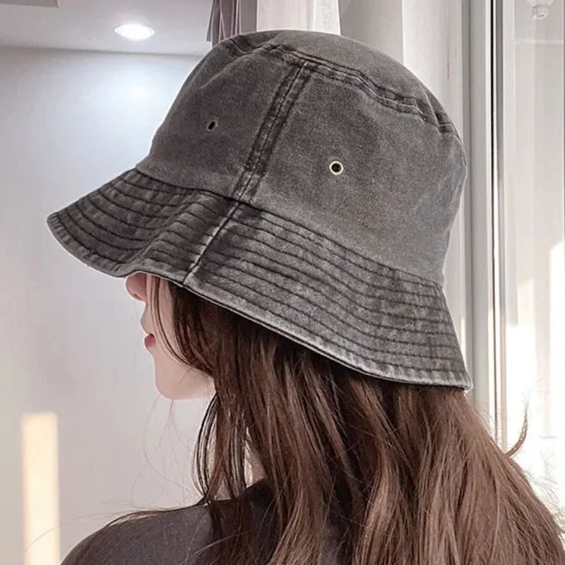 Washed Denim Bucket Hat Women Fisherman's Hat Bucket Hat Unisex Bob Caps Hip Hop Gorros Men Panama Windproof Bucket Hat Outdoor