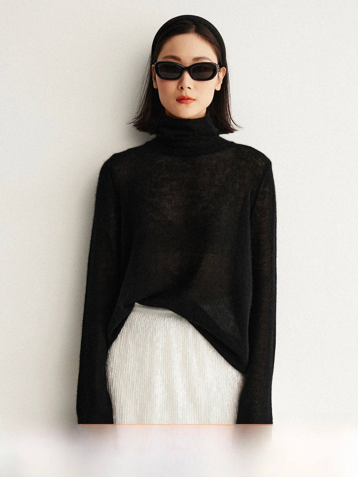 

Faionable Knitted Sweater with Folr Collar Eye-Closed Wear Capybara Wool Casual Loose Fit Long Sve Winter Women's Top