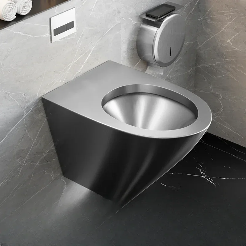 304 stainless steel wall mounted toilet for anti freezing and cracking, hidden water tank, suspended toilet