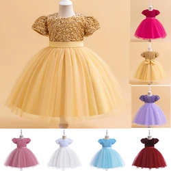 Summer Sequin Bow Girls Party Dress Christmas Costumes Fluffy Wedding Birthday Princess Prom Dresses Girl Bridemaid Evening Gown