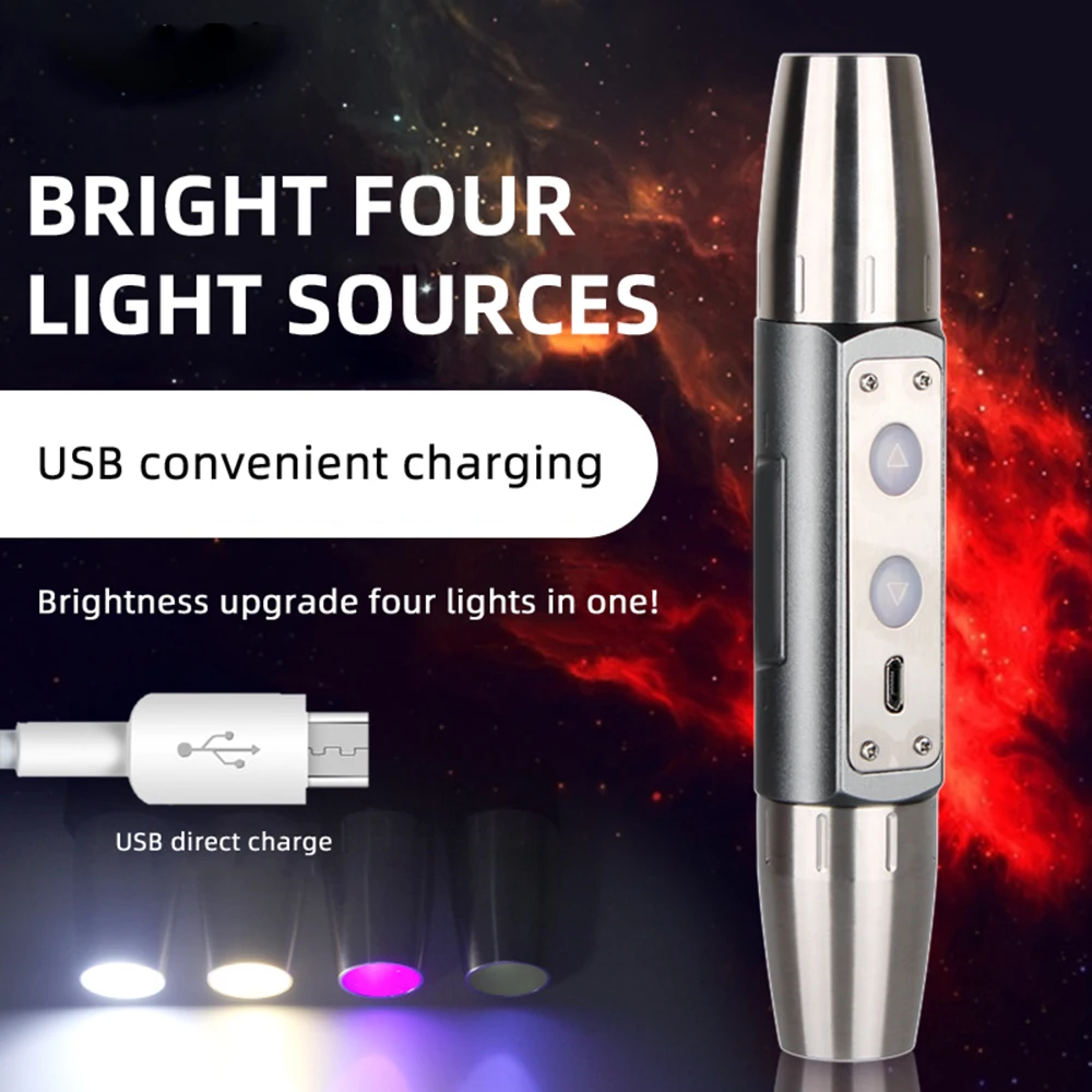 Four Light Source Strong Light Flashlight Identification with USB Charging Jewelry Jade Jade Identification Wenwan Beeswax