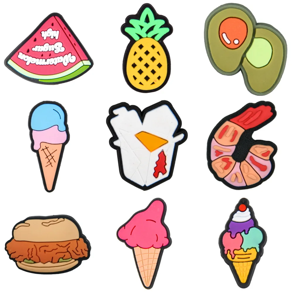 Cartoon Food Fruit Icecream Donuts Shoe Charms Sandwich Dumpling Shoe Decoration Watermelon Clog Charm For Party Favor 1pcs