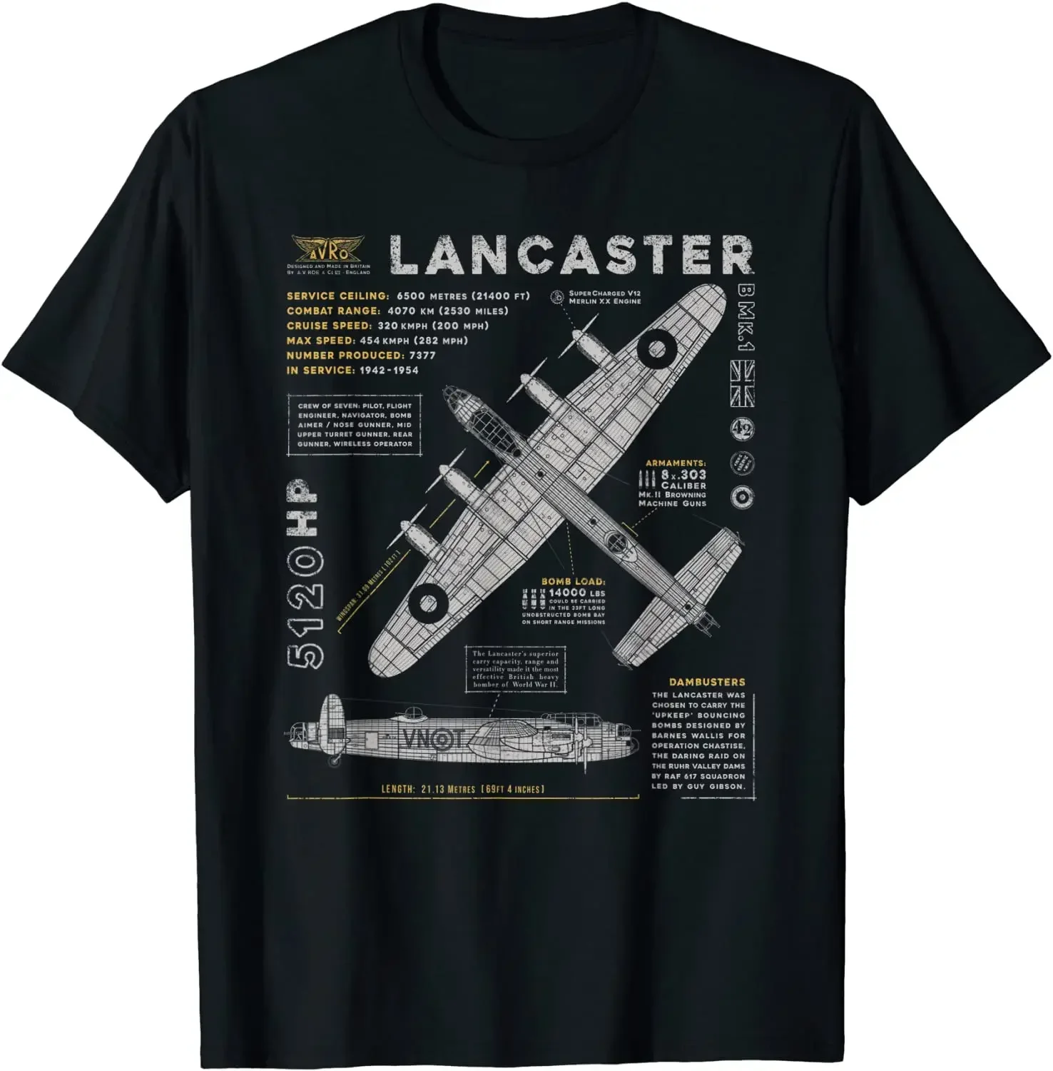 O-Neck Summer Short Sleeve Casual Mens T-shirt Size S-5XL  RAF British Lancaster Bomber blueprint T-Shirt 100% Cotton style