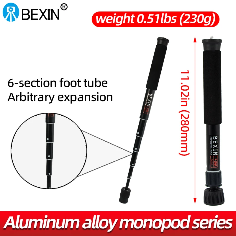 BEXIN P256 Professional การถ่ายภาพ Monopod สะดวกมือถือ Monopod อลูมิเนียม Telescopic Cane สำหรับกล้อง SLR