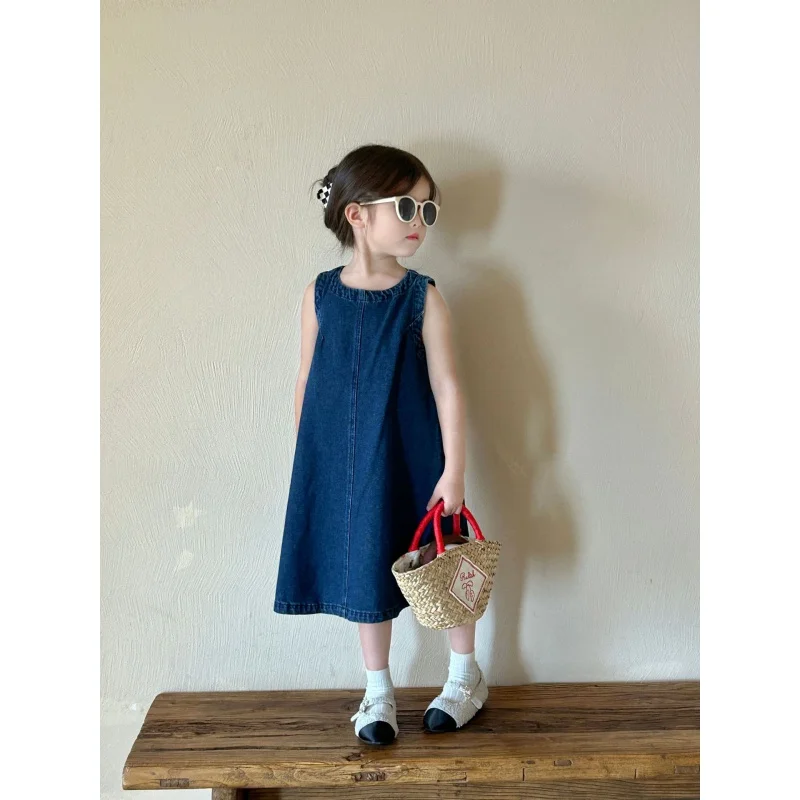 

Girls' Dress2024Summer New Children2-7Children's Denim Skirt Artistic Casual Long Skirt