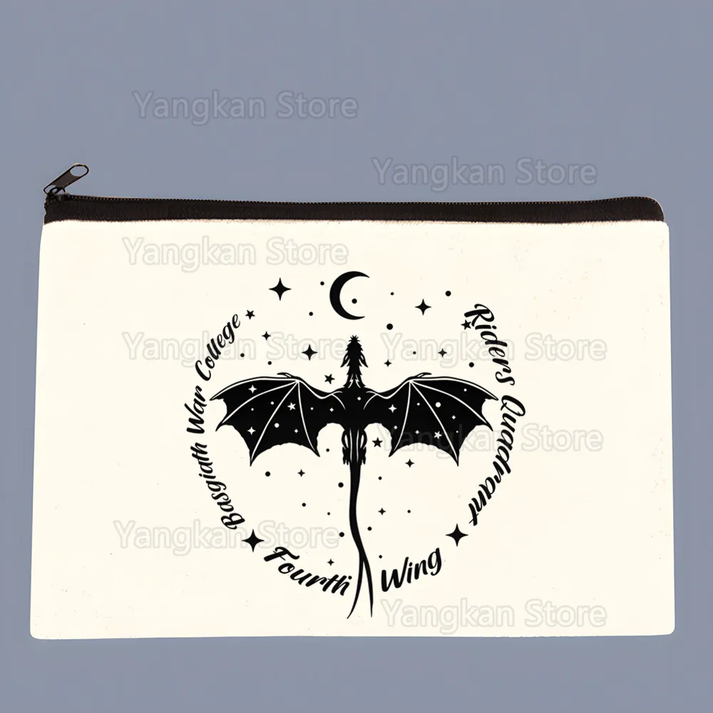 Fourth Wing Basgiath War Dragon Women Canvas Cosmetic Bag Cute Makeup Bags Lovely Cloth Wallet Cotton Zipper Purse Storage