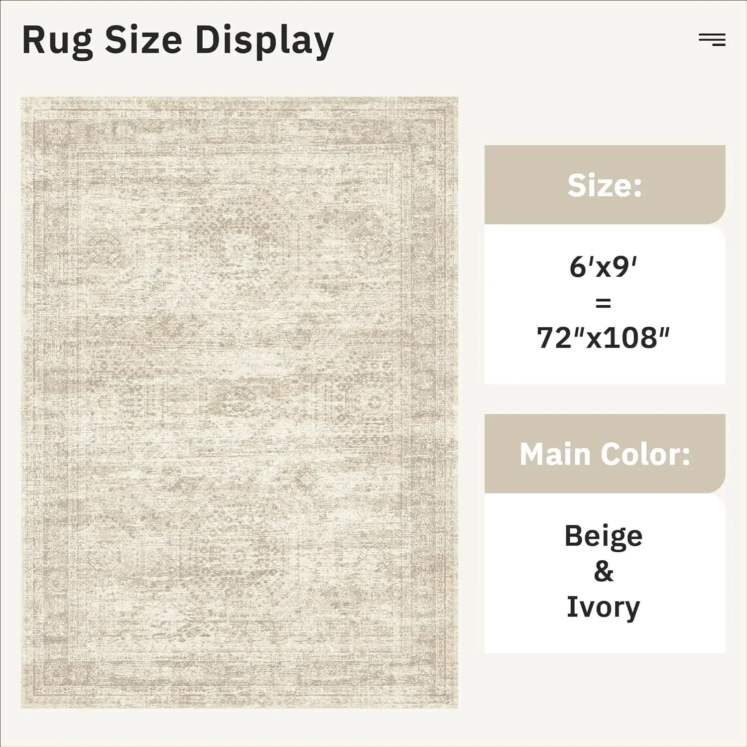 Washable 6x9 Area Rug for Living Spaces - Modern Beige Indoor Rugs with Non-Slip Feature for Bedrooms and Dining Areas 3