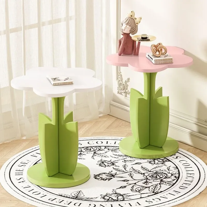 Cream Style Small Coffee Table Petal Edge Design Round Corner Side Table for Living Room Sofa Bedroom Nightstand Modern Home