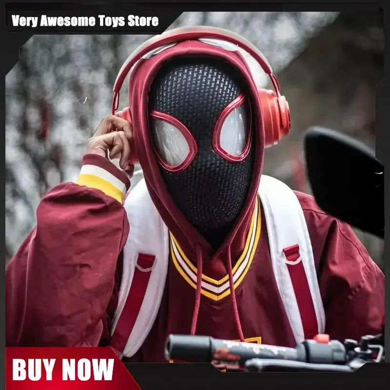 【In Stock】1:1 Miles Morales Mask With Movable Eyes Mascara Electric Gwen Spider-Man Helmet Ring Control Cosplay Mask Toy Gift