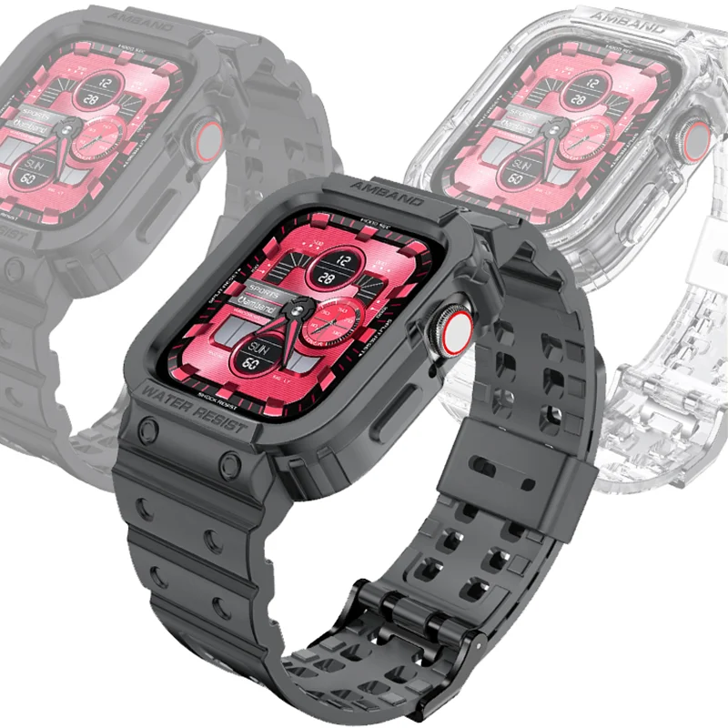 Transparent Strap+Case For Apple Watch Band 45mm 42mm 44mm Accessories Silicone Sports Bracelet iWatch series 9 8 7 5 4 3 6 SE