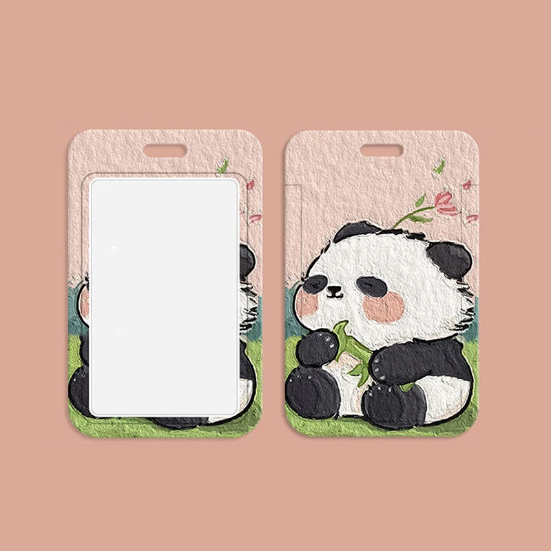 Juego de tarjetas de Panda lindo de Anime, cordón para llaves, teléfono móvil, cuerda para colgar, soporte para tarjeta de identificación, llavero,