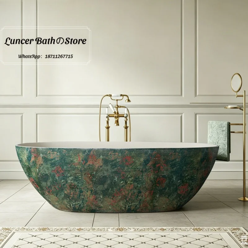 Natural Yellow Travertine Oval Bathtub, Freestanding Stone Tub for Villa, B&B, Hotel, Creative Double Person Stone Bath