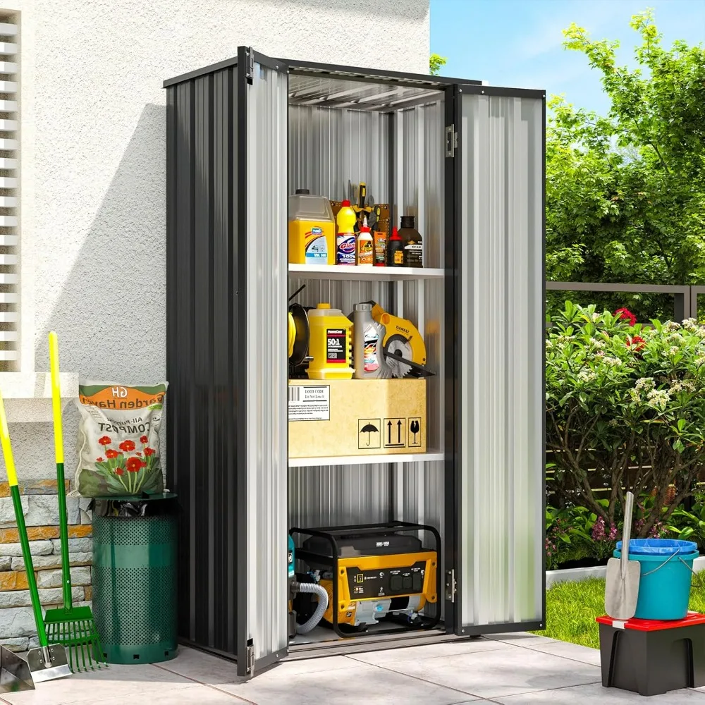 

Outdoor Storage Cabinet 68" H Metal Vertical Shed with 2 Adjustable Shelves Outdoor Waterproof Tall Cabinet for Garden
