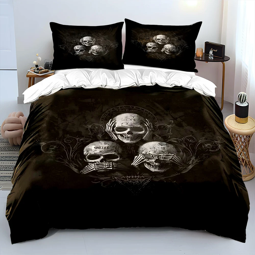 Bettwäsche-Set mit Totenkopf- und dekorativen Mustern, 1 Bettbezug, 2 Kissenbezüge für Erwachsene und Kinder, Luxus-Geschenk, volle Größe