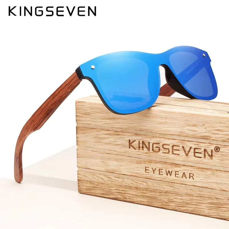 KINGSEVEN Polarized UV400 Vintage Sunglasses For Men Brand Wooden Flat Lens Square Frame Women Eye Protection Oculos Eyewear