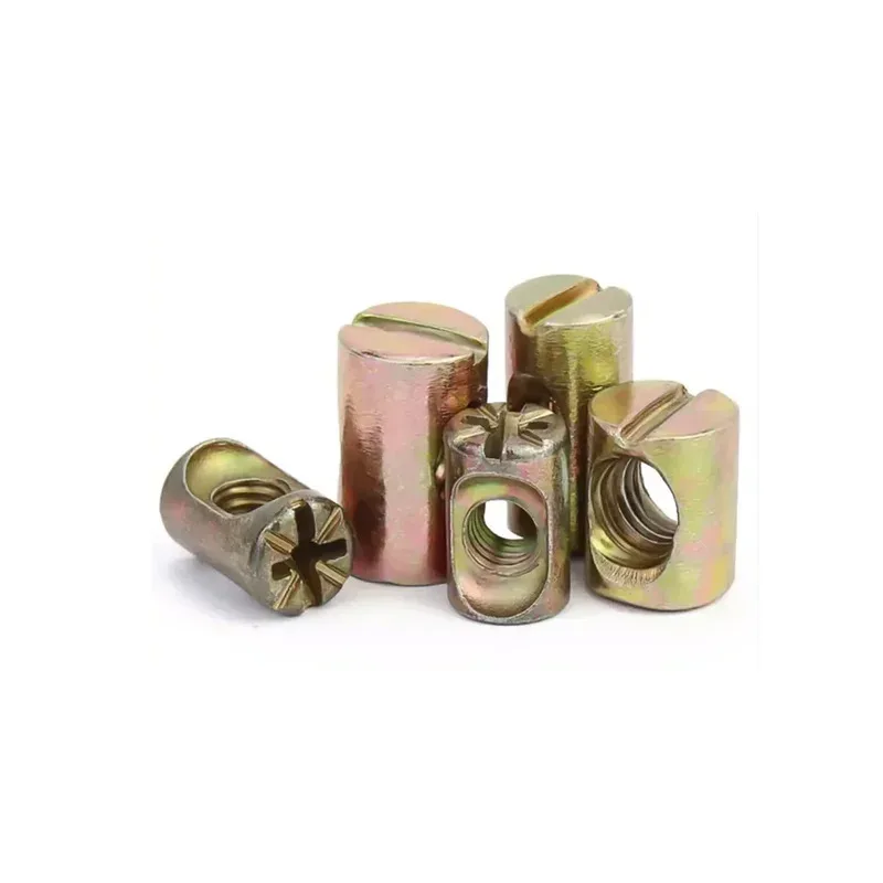 Color Zinc Steel Horizontal Hole Nut M6 M8 Hammer Embedded Barrel Bolts for Furniture Beds